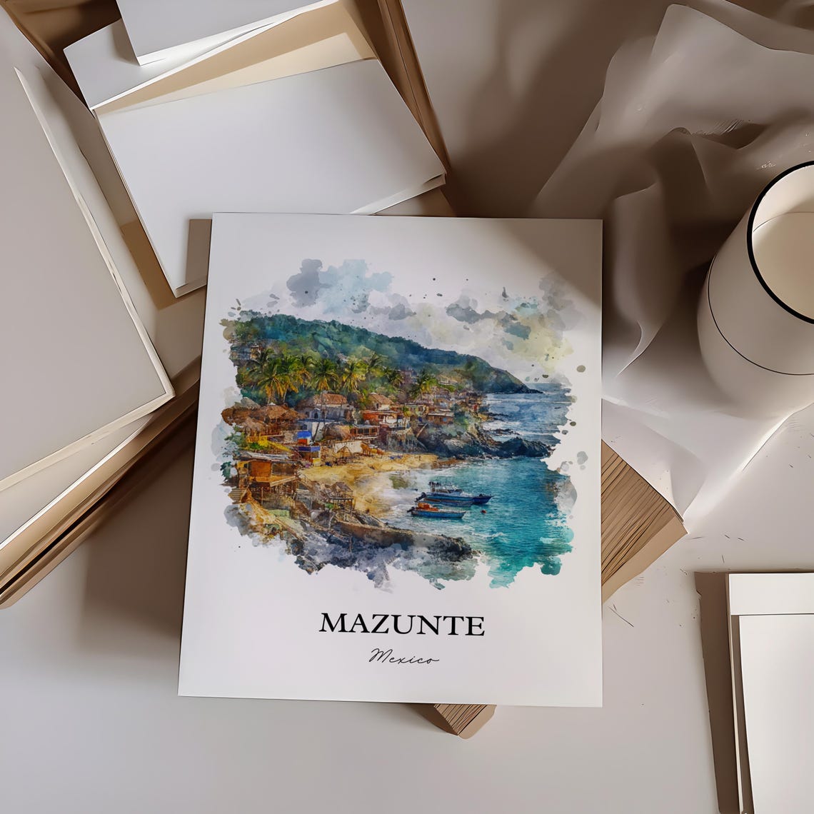 Mazunte Mexico Wall Art Oaxaca Print Watercolor Gift Travel Poster Housewarming - Image 2