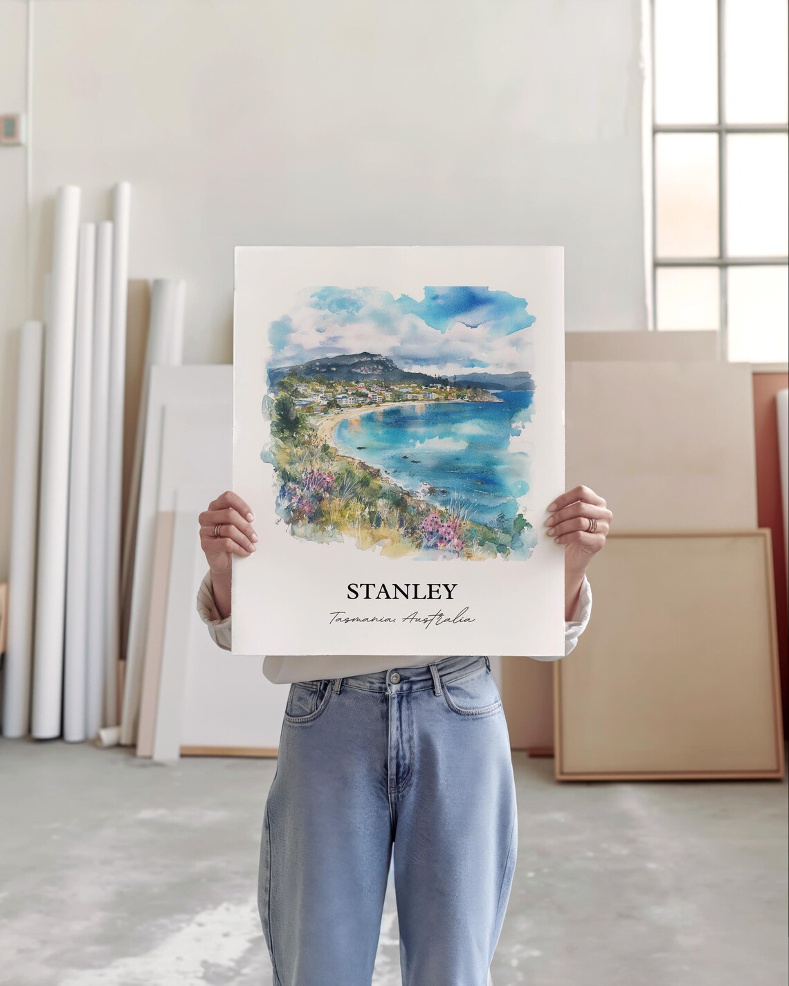 Stanley Tasmania Coastal Bay Village Watercolor Travel Art Print - Image 5