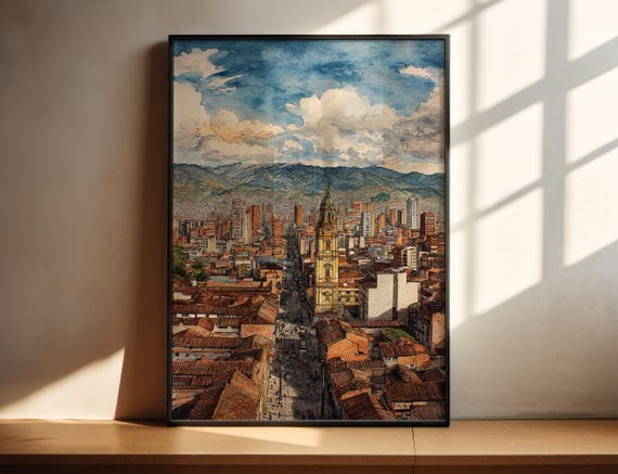 Bogot Watercolor Art Travel Print Colombia Artwork Decor Wall