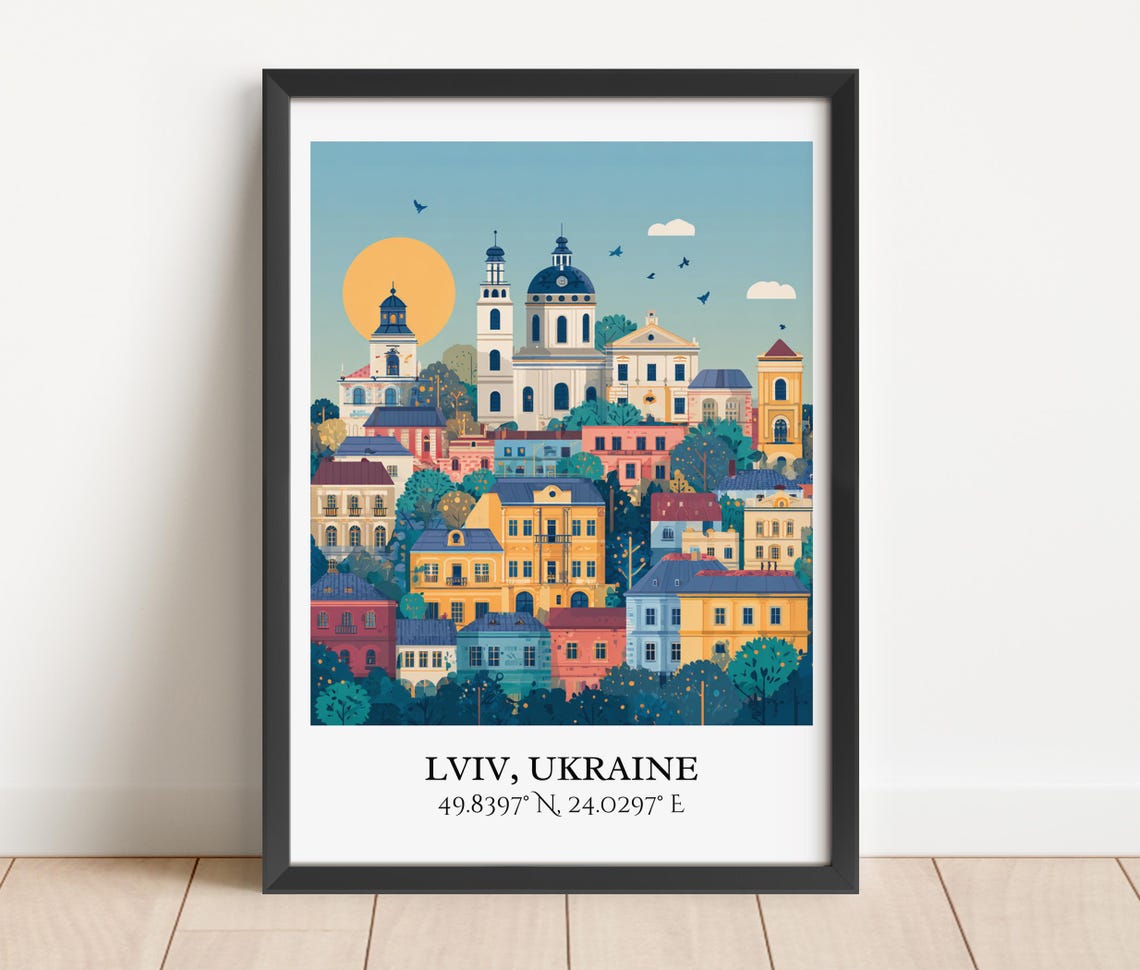 Lviv Ukraine Old Town Church Domes Sunset Retro Travel Poster - Image 4