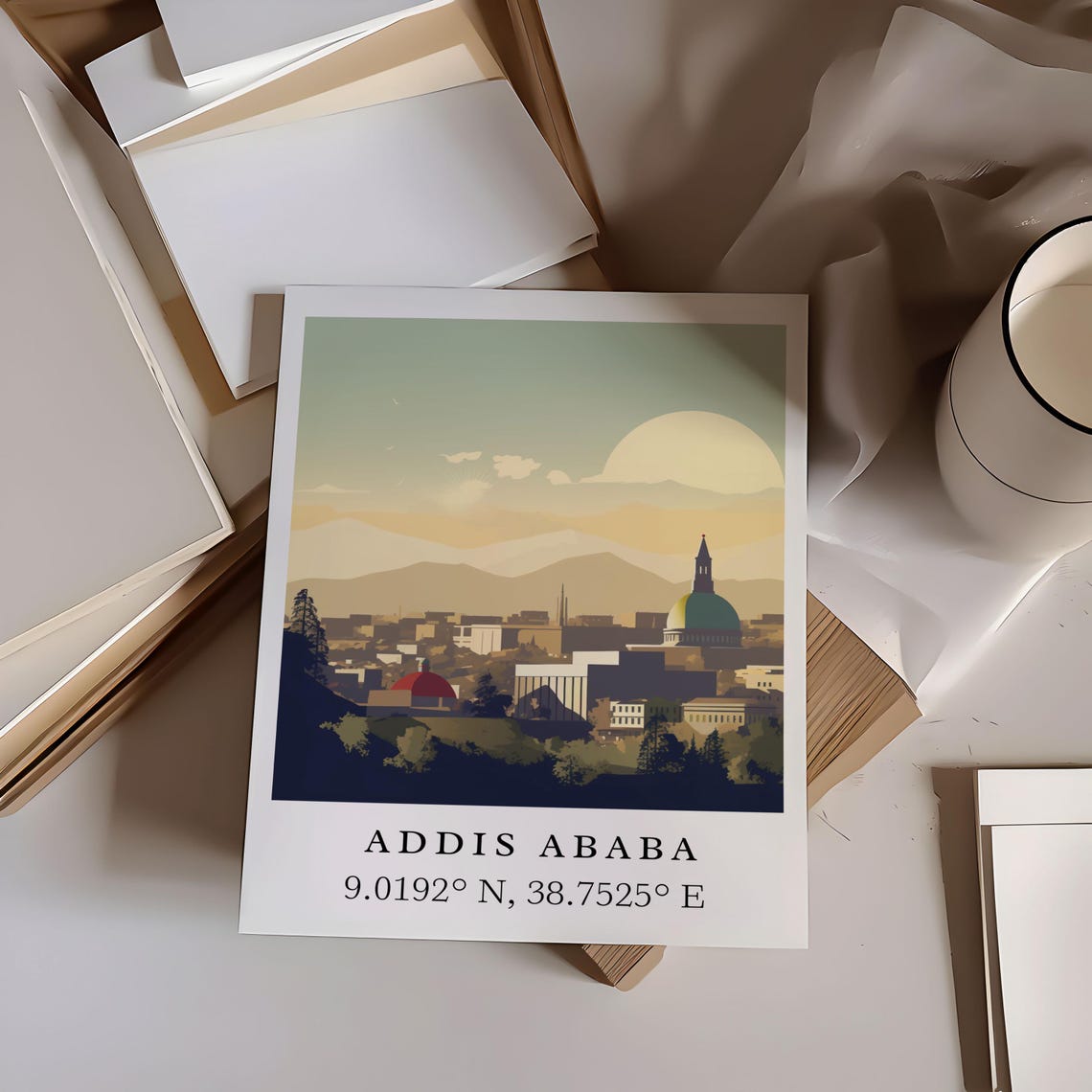 Addis Ababa Ethiopia Sunset Skyline Coordinates Travel Poster - Image 6