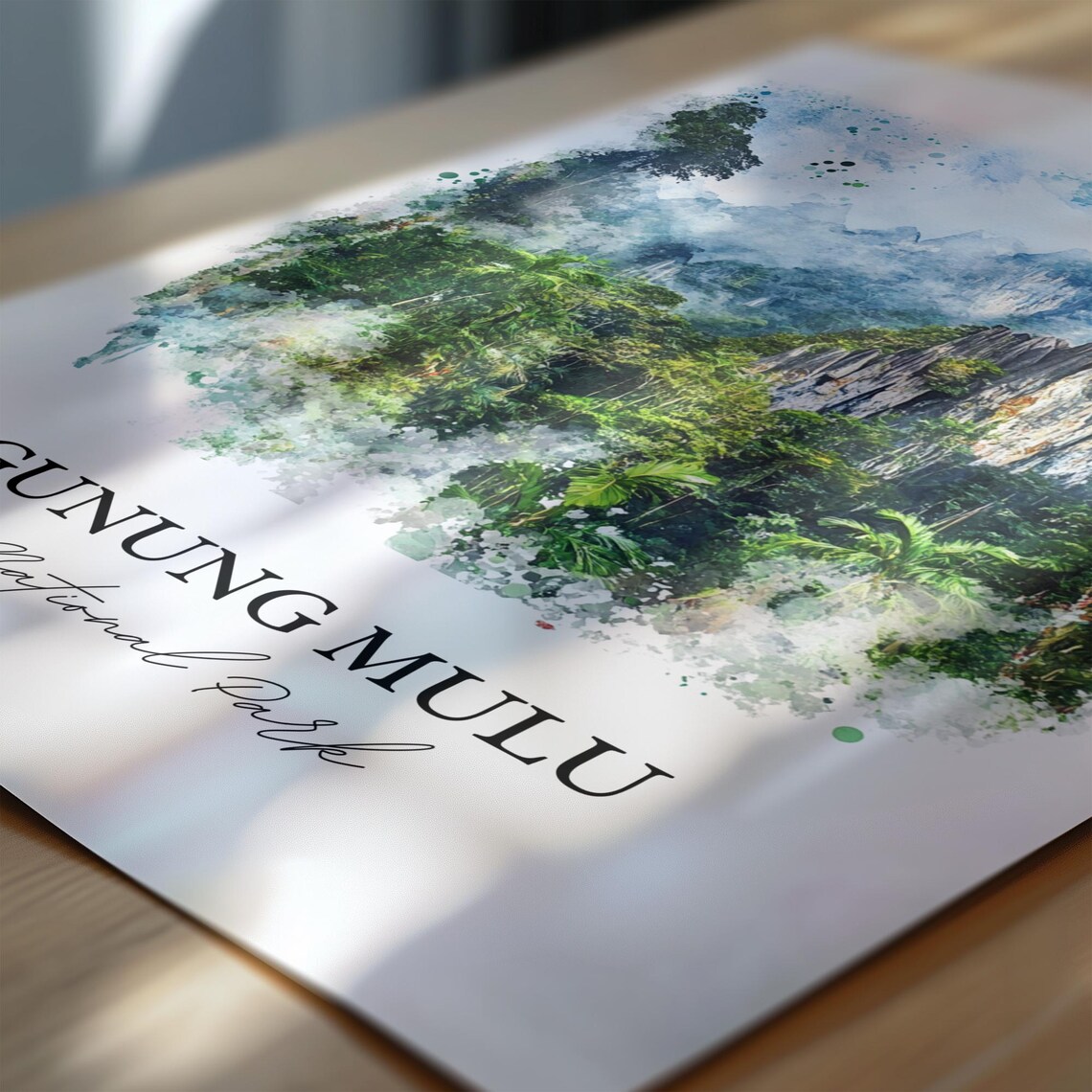 Gunung Mulu Malaysia Rainforest Karst Peaks Watercolor Travel Poster - Image 6