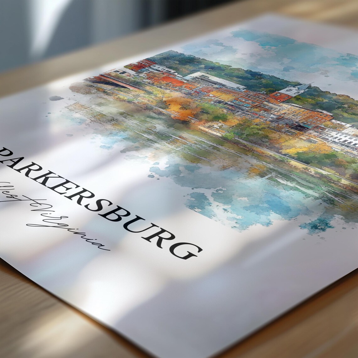 Parkersburg West Virginia Watercolor Riverside Town Clock Tower Poster - Image 4
