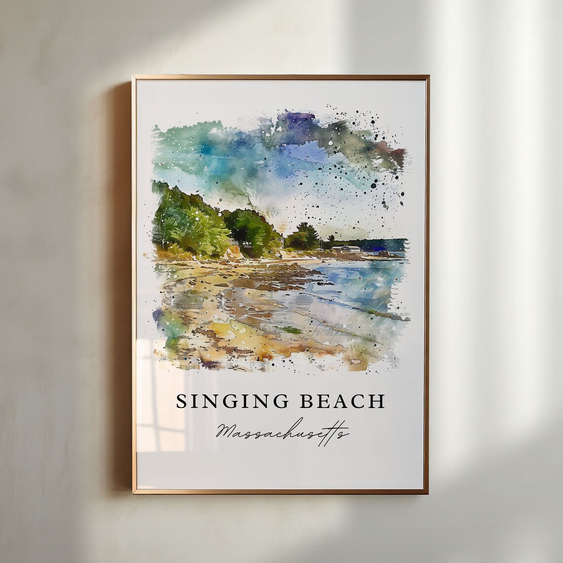Singing Beach Massachusetts Watercolor Rocky Shore Scenic Art Print