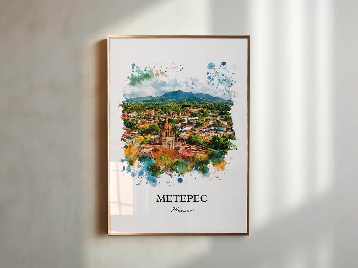 Metepec Mx Wall Art Toluca Print Mexico Watercolor Gift Travel Poster Housewarming - Image 2