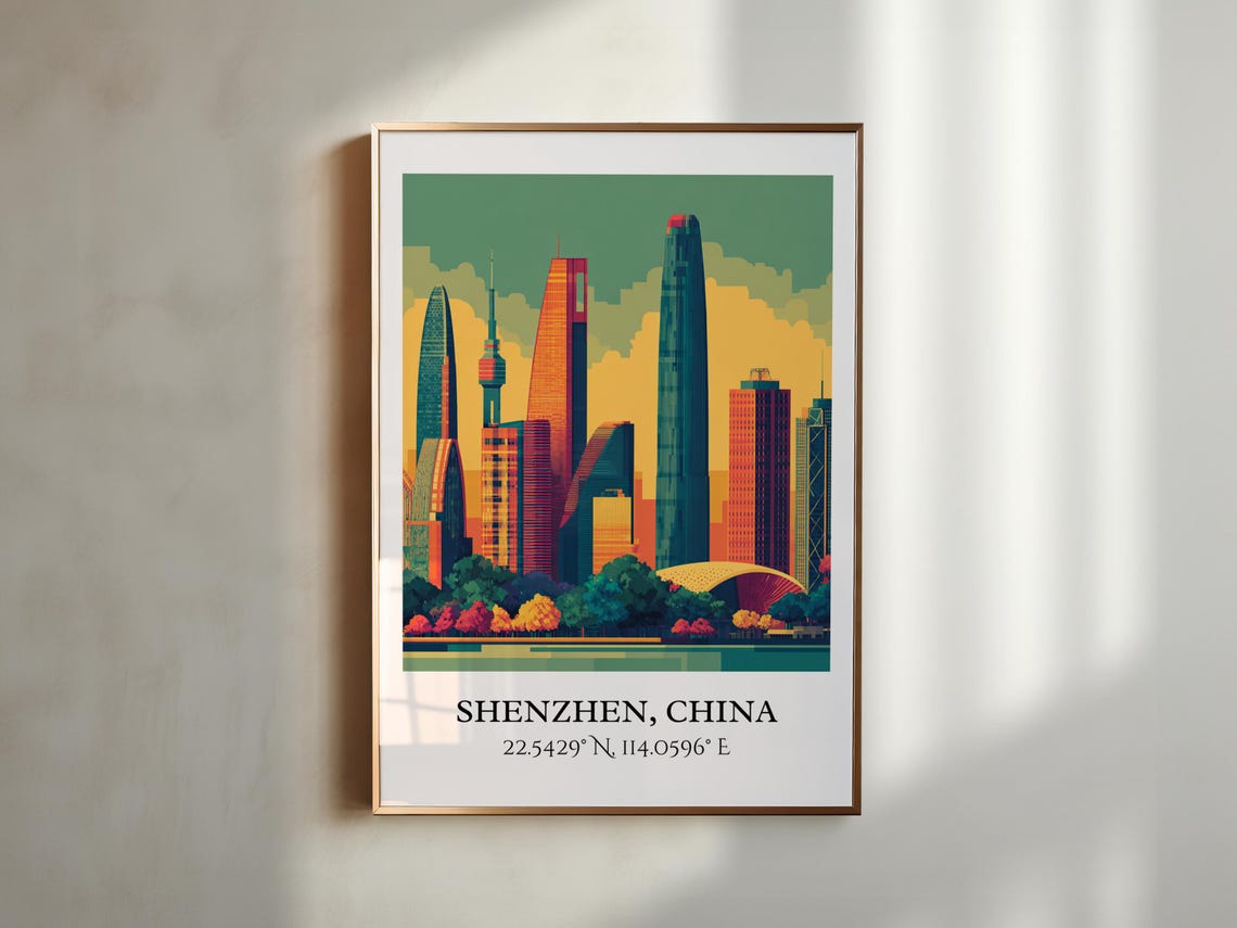Shenzhen China Supertall Skyscrapers Skyline Retro Travel Art Poster - Image 5
