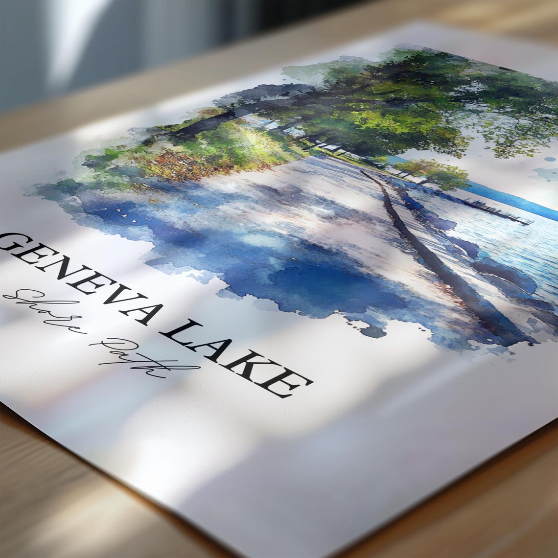 Geneva Lake Wisconsin Shore Path Watercolor Lakeside Walk Poster - Image 6