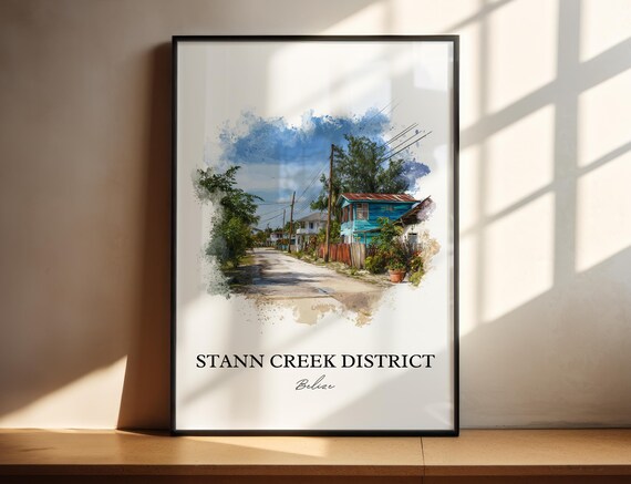 Stann Creek Belize Art Print Watercolor District Gift Travel Poster Housewarming