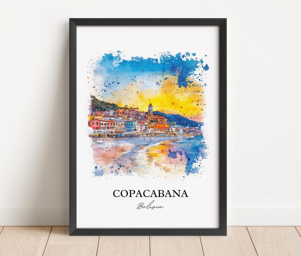 Copacabana Bolivia Lake Titicaca Watercolor Sunset Travel Poster - Image 4