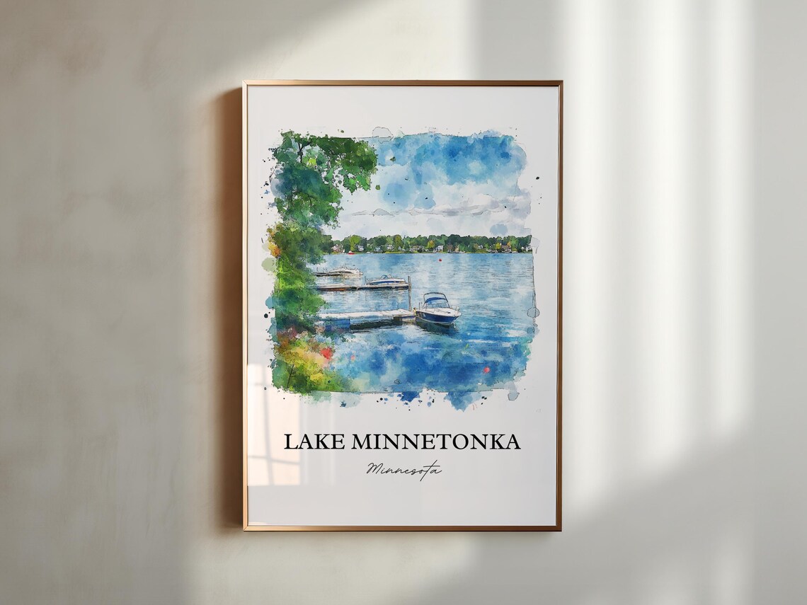 Lake Minnetonka Minnesota Summer Dock and Boats Watercolor Poster - Image 4