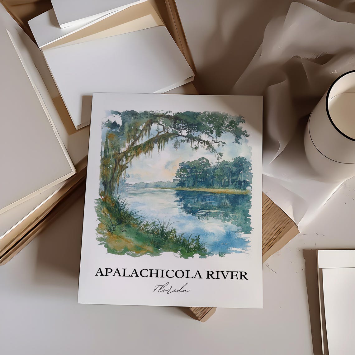 Apalachicola River Florida Mossy Oaks Watercolor River Poster - Image 3