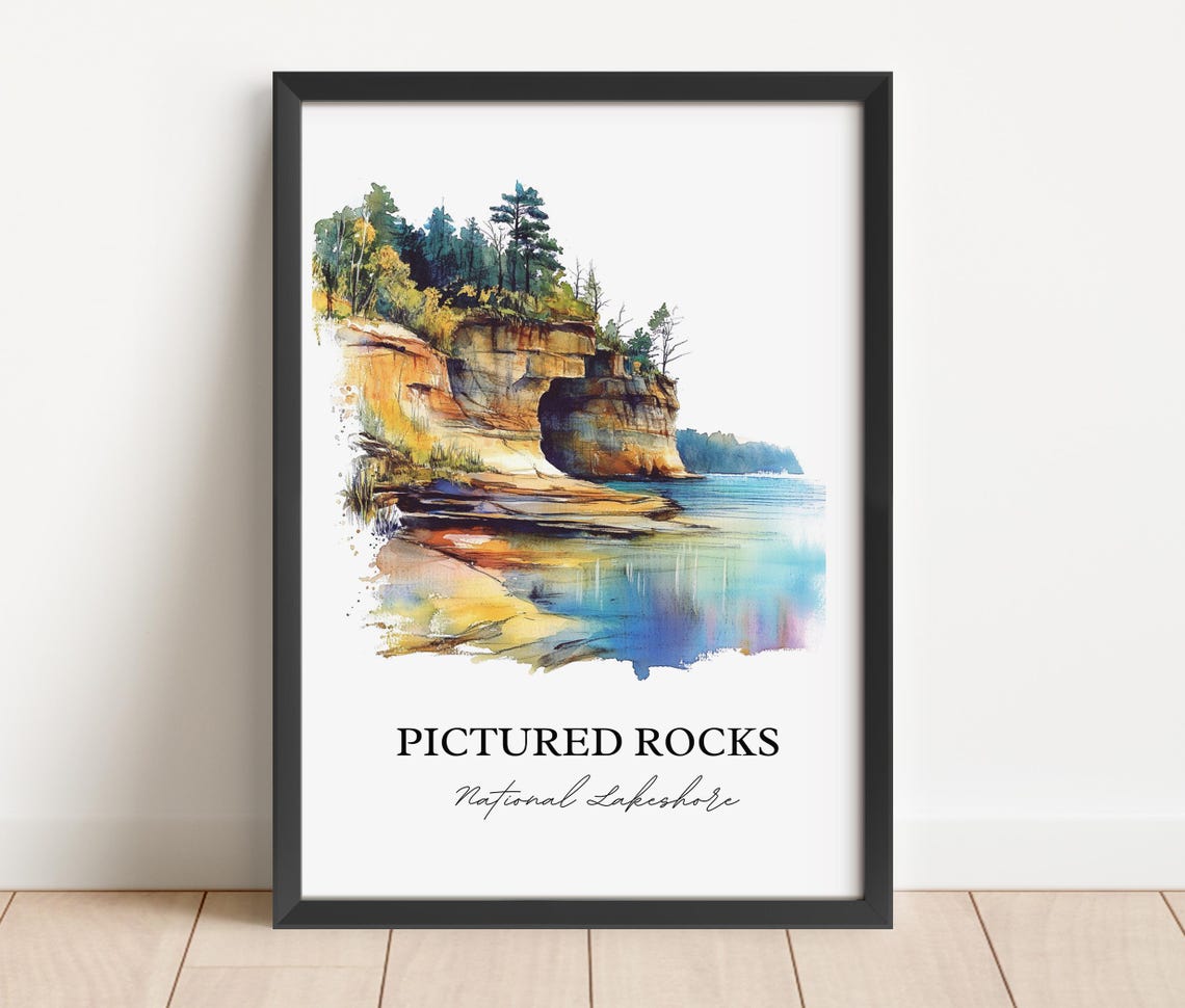 Pictured Rocks Michigan National Lakeshore Sandstone Watercolor Poster