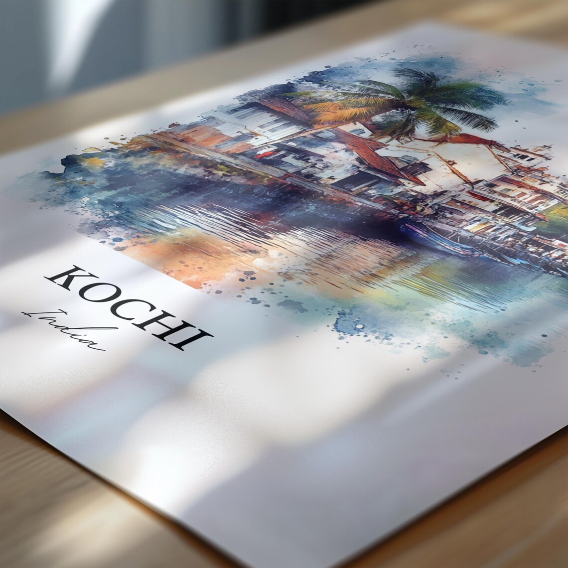 Kochi India Watercolor Harbor Scene Travel Souvenir Art Poster - Image 6