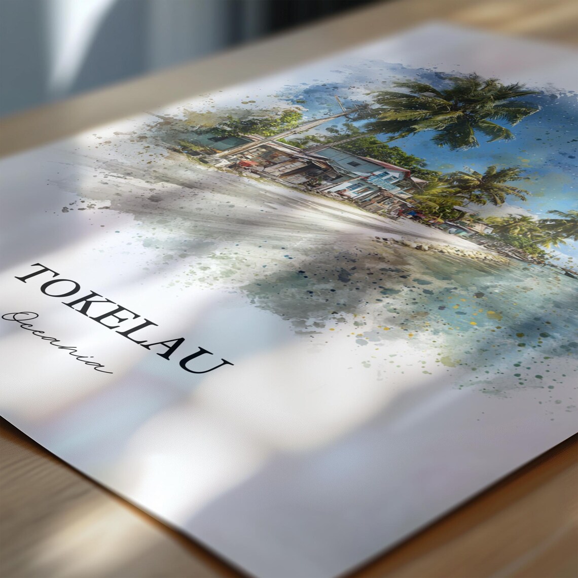 Tokelau Oceania Palm Trees Beachfront Watercolor Island Art Poster - Image 7