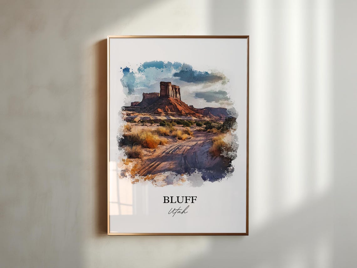 Bluff Utah Red Rock Desert Butte Landscape Watercolor Travel Poster - Image 4