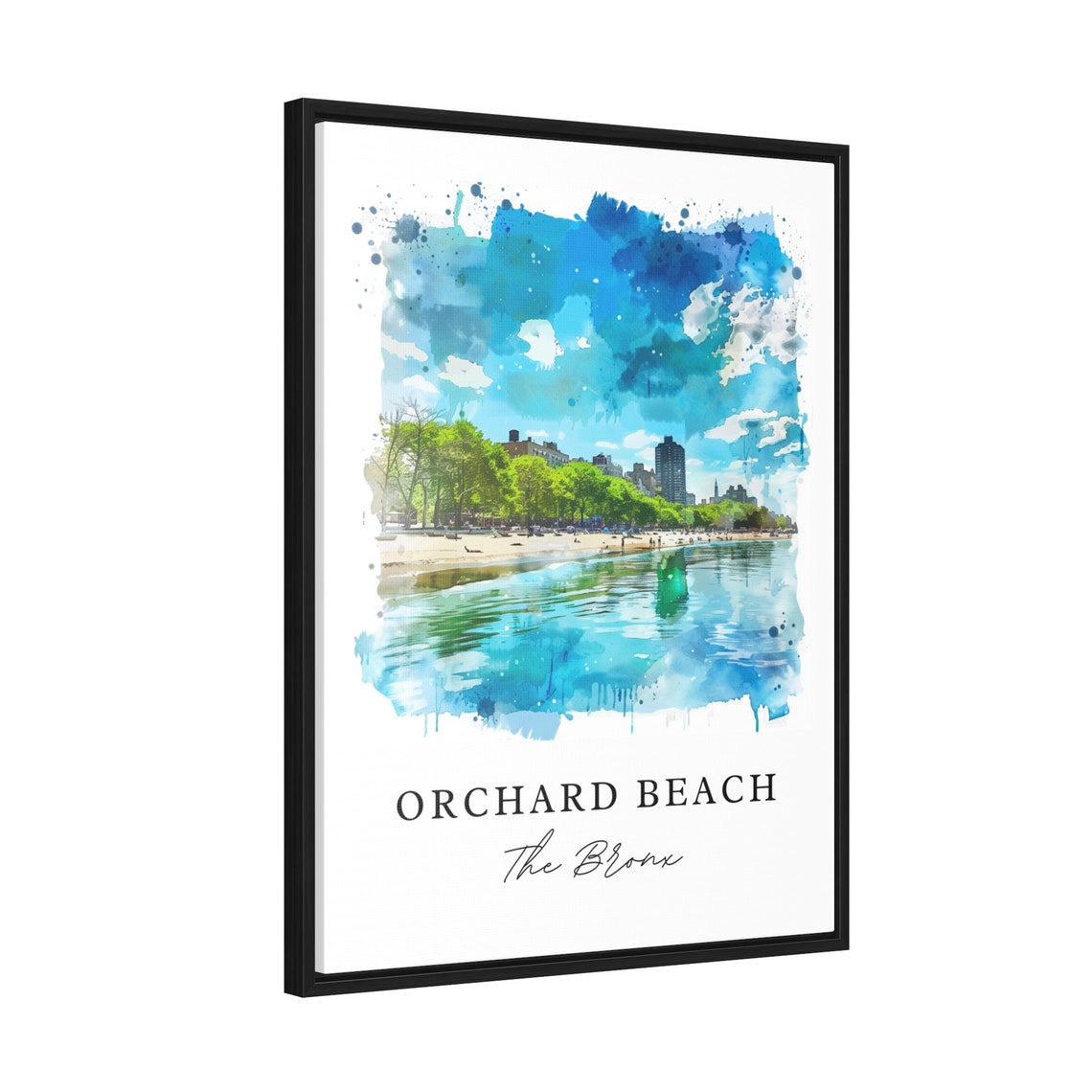 Orchard Beach The Bronx Waterfront Skyline Watercolor Poster - Image 2