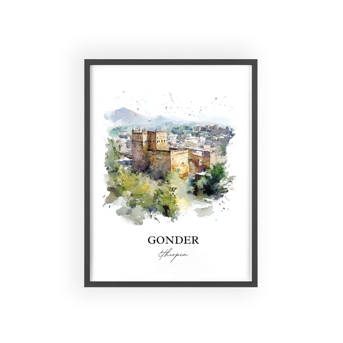 Gonder Ethiopia Castle Watercolor Historic Landmark Travel Poster - Image 2