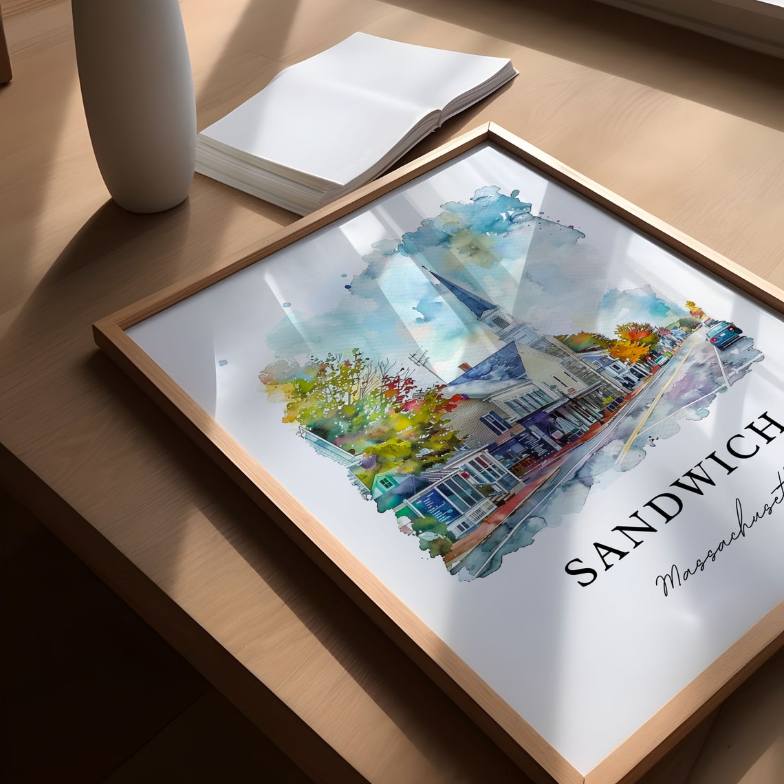 Sandwich Massachusetts Cape Cod Town Street Watercolor Poster - Image 5