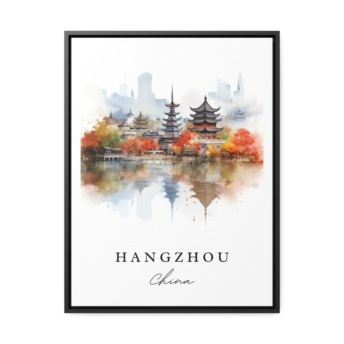 Hangzhou China Watercolor West Lake Pagodas Autumn Travel Poster - Image 3