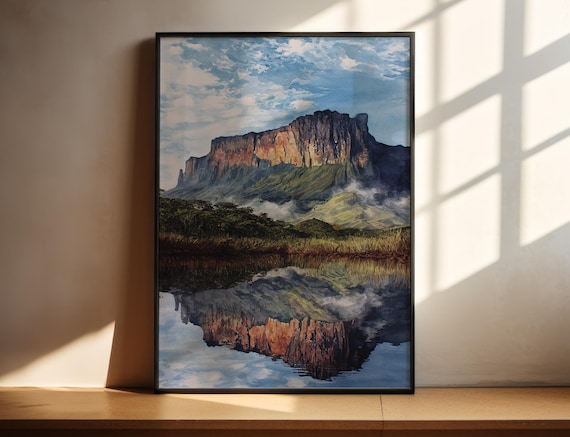 Mount Roraima Tabletop Mountain Mirror Reflection Watercolor Poster