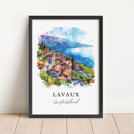 Lavaux Switzerland Watercolor Travel Poster, Region