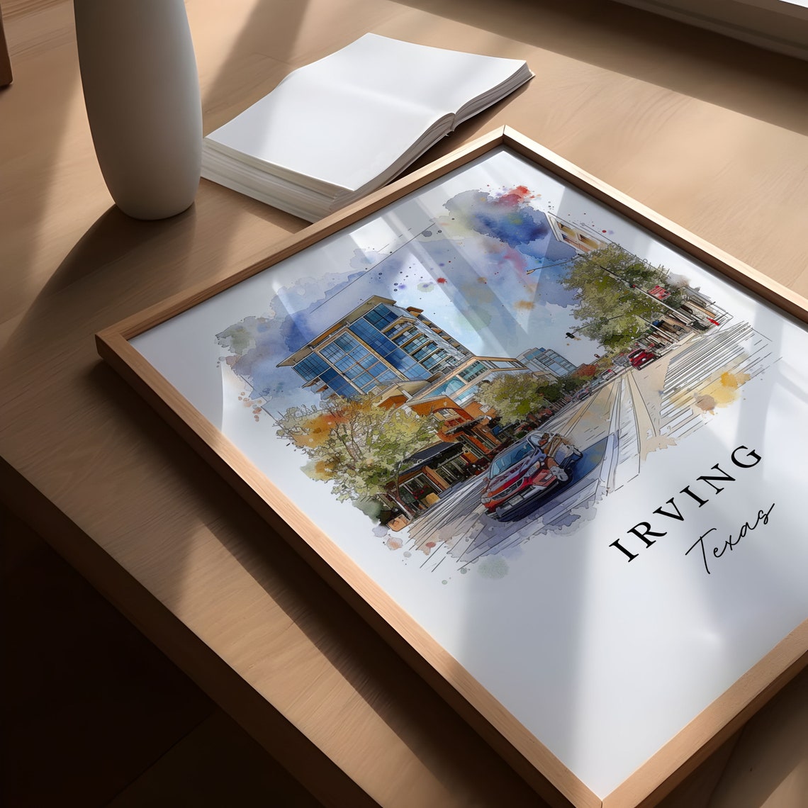 Irving Texas Modern City Street Glass Tower Watercolor Poster - Image 4