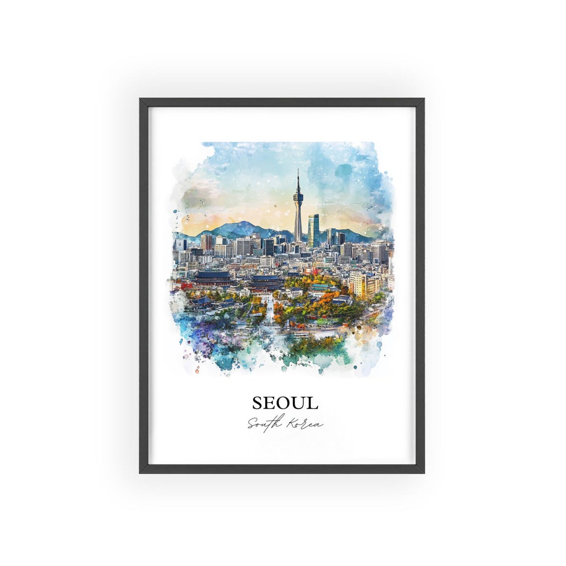 Seoul South Korea Watercolor N Tower Cityscape Travel Poster - Image 2