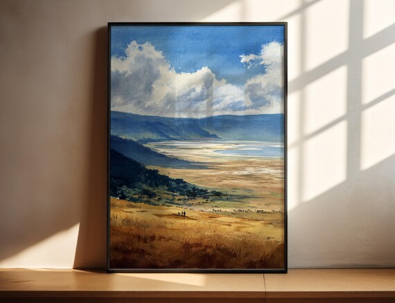 Ngorongoro Crater Tanzania African Savannah Watercolor Poster