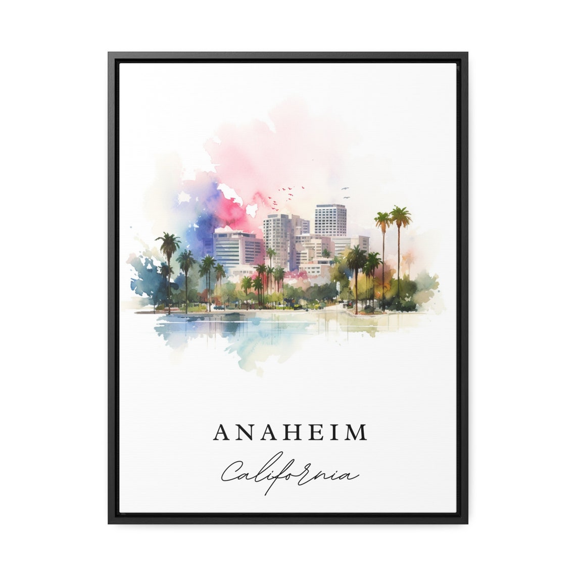 Anaheim California Watercolor Skyline Palm Trees Sunset Poster - Image 2