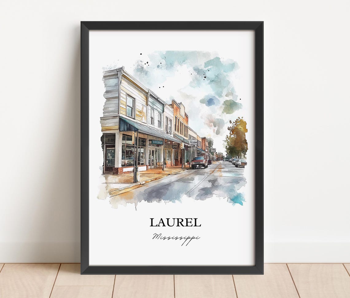 Laurel Mississippi Watercolor Historic Main Street Scene Poster