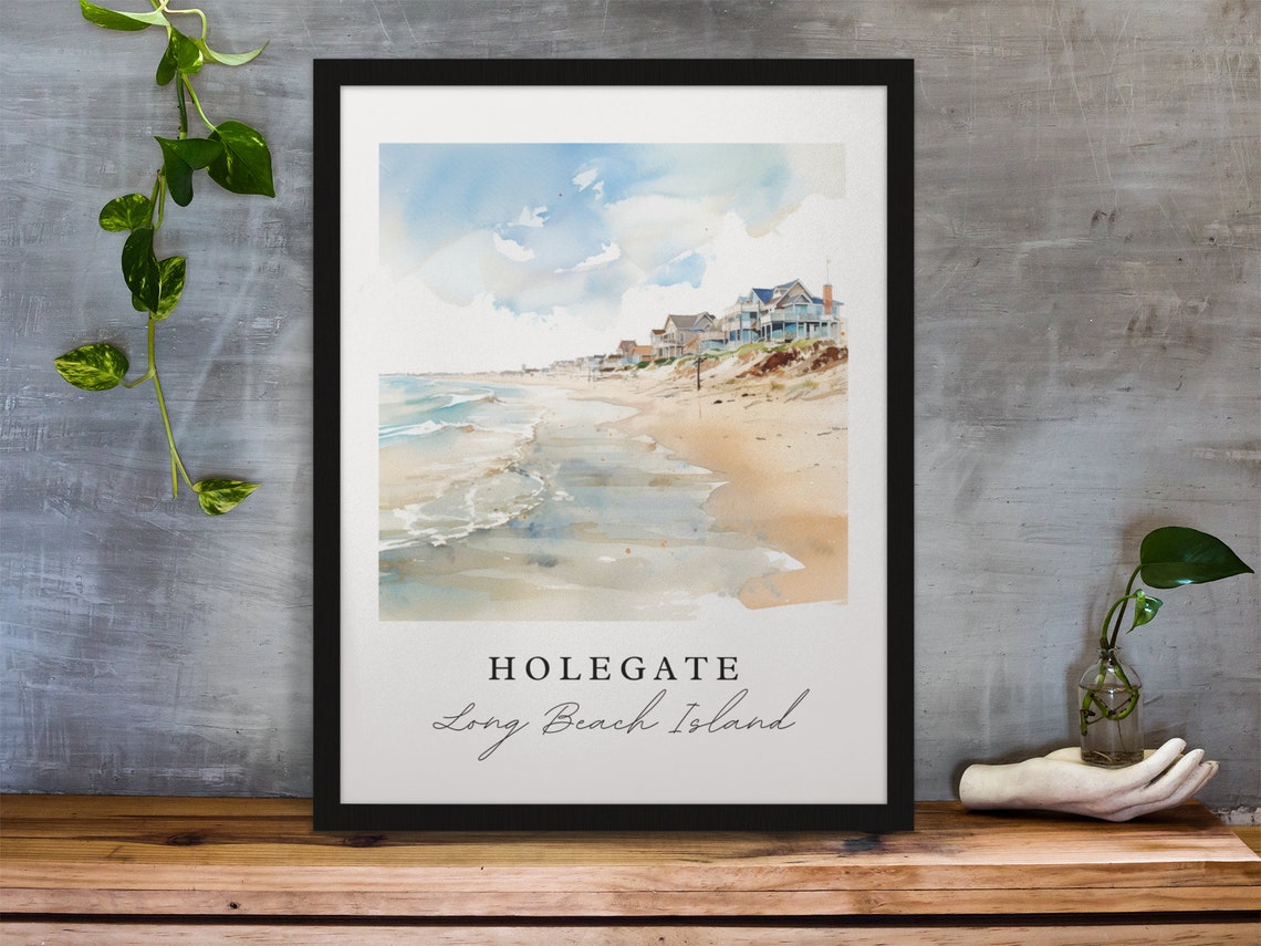 Holgate Long Beach Island Watercolor Seaside Shoreline Houses Poster
