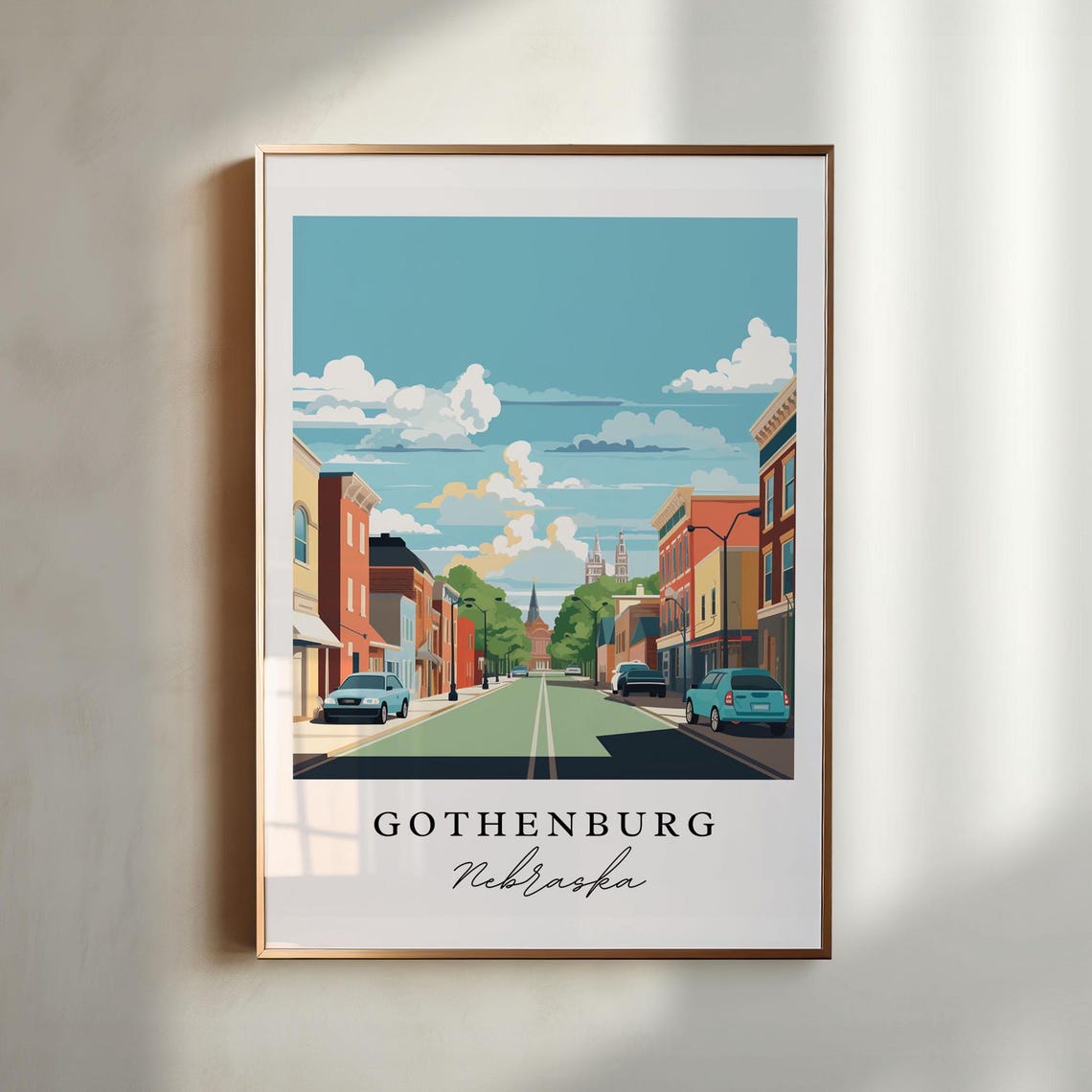 Gothenburg Nebraska Colorful Downtown Main Street Scene Poster