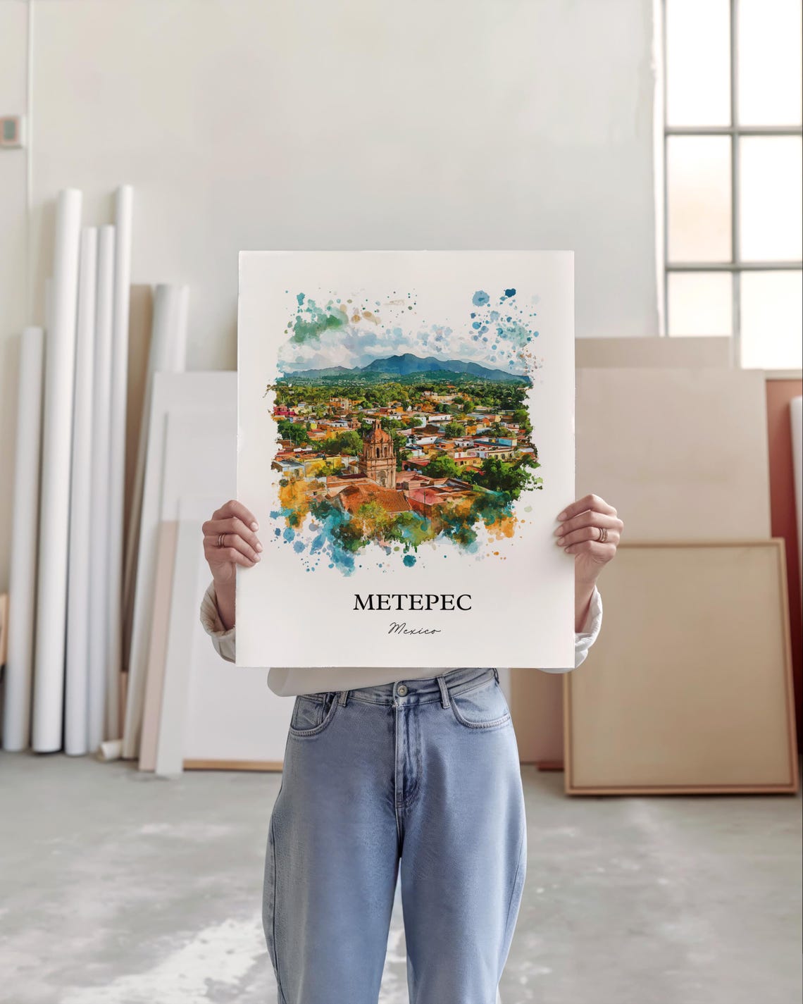 Metepec Mx Wall Art Toluca Print Mexico Watercolor Gift Travel Poster Housewarming - Image 5