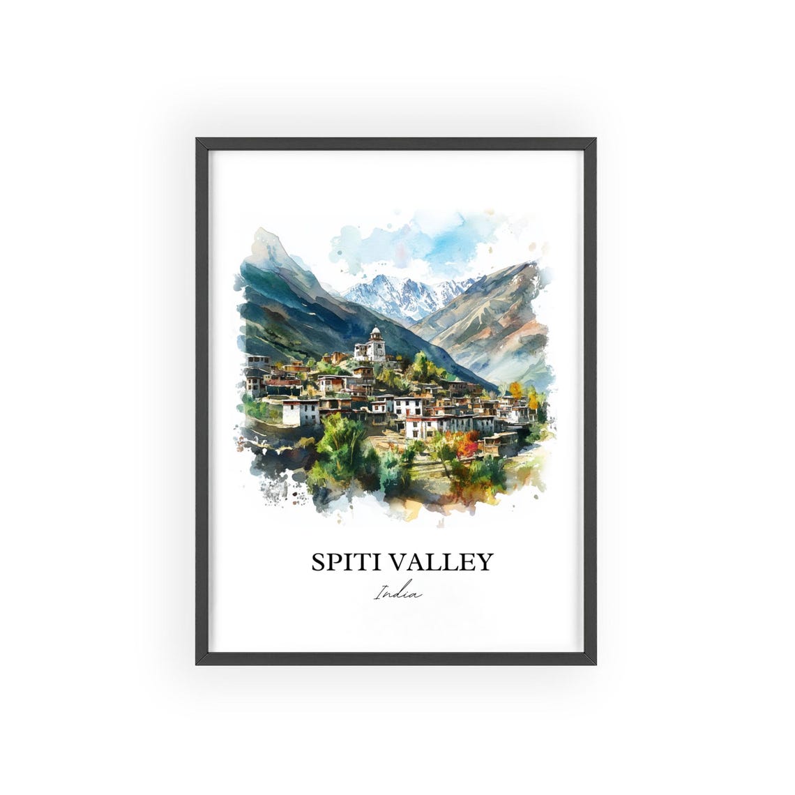 Spiti Valley India Watercolor Himalayan Mountain Village Poster - Image 2