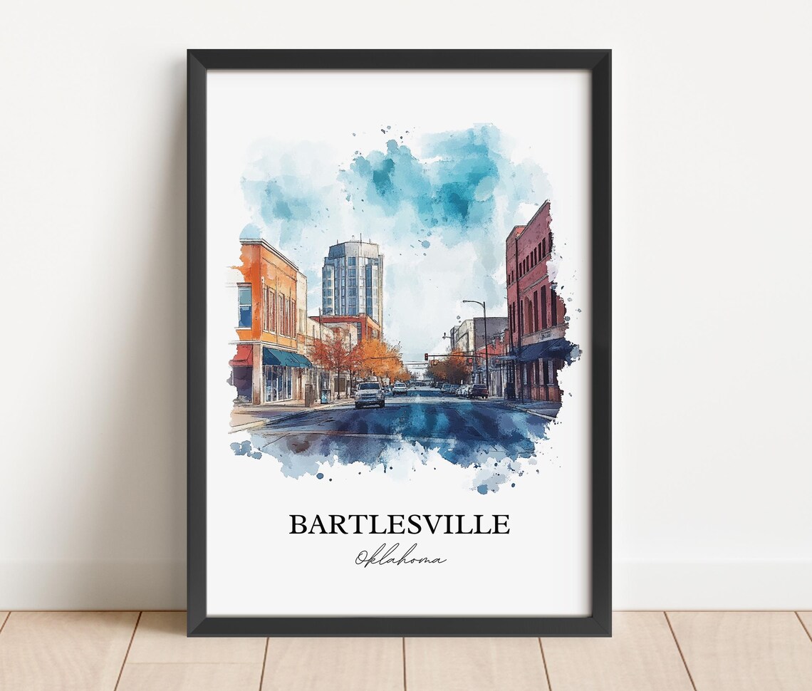 Bartlesville Oklahoma Watercolor Downtown Street Scene Poster - Image 4
