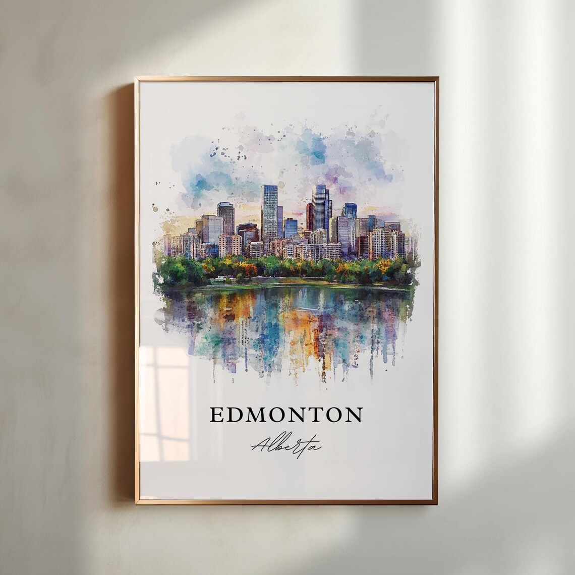 Edmonton Canada Watercolor Travel Poster, Alberta