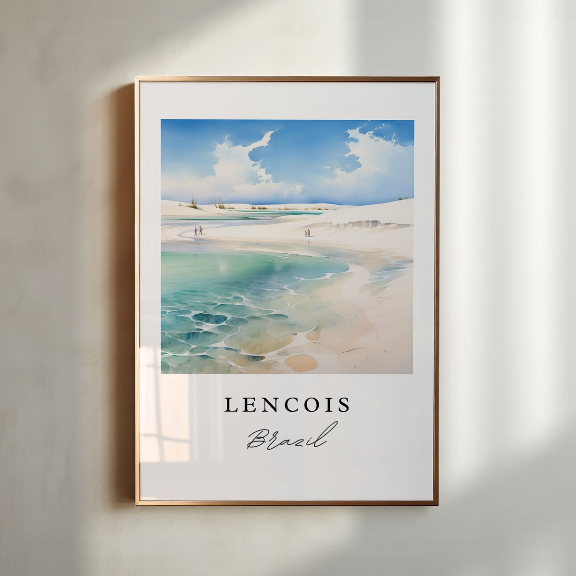Lencois Brazil White Sand Dunes Turquoise Lagoon Watercolor Poster