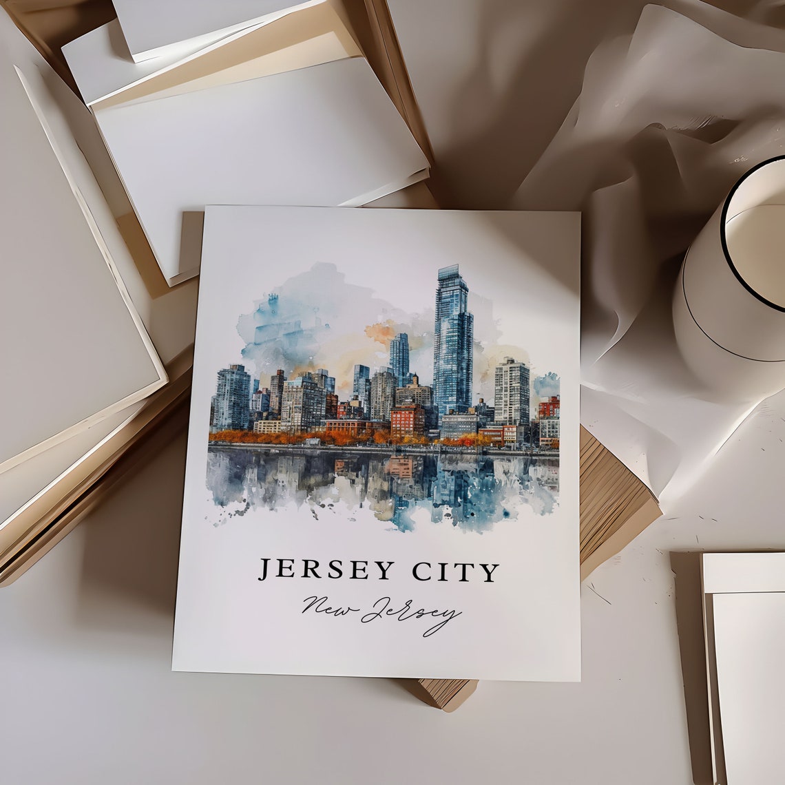Jersey City New Jersey Skyline Waterfront Watercolor City Poster - Image 6