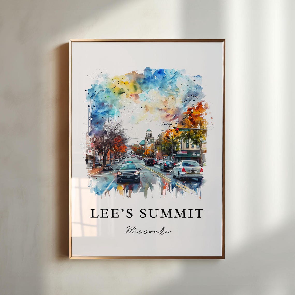 Lees Summit Missouri Watercolor Downtown Street Scene Poster