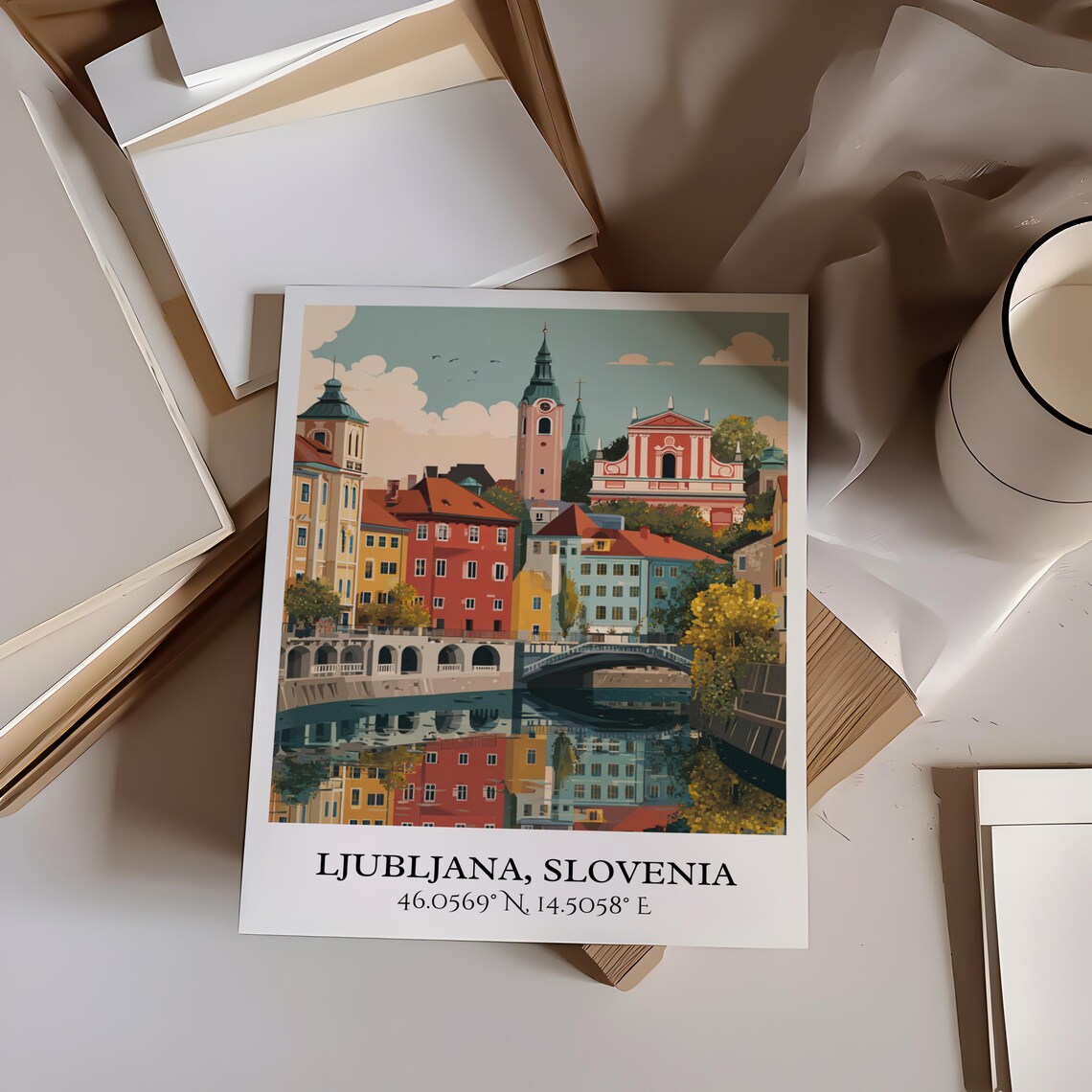 Ljubljana Slovenia River Bridges Old Town Retro Travel Poster - Image 5