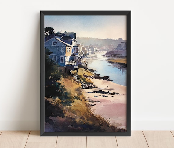 Ogunquit Maine Beach Cottages Coastal Watercolor Travel Art Print