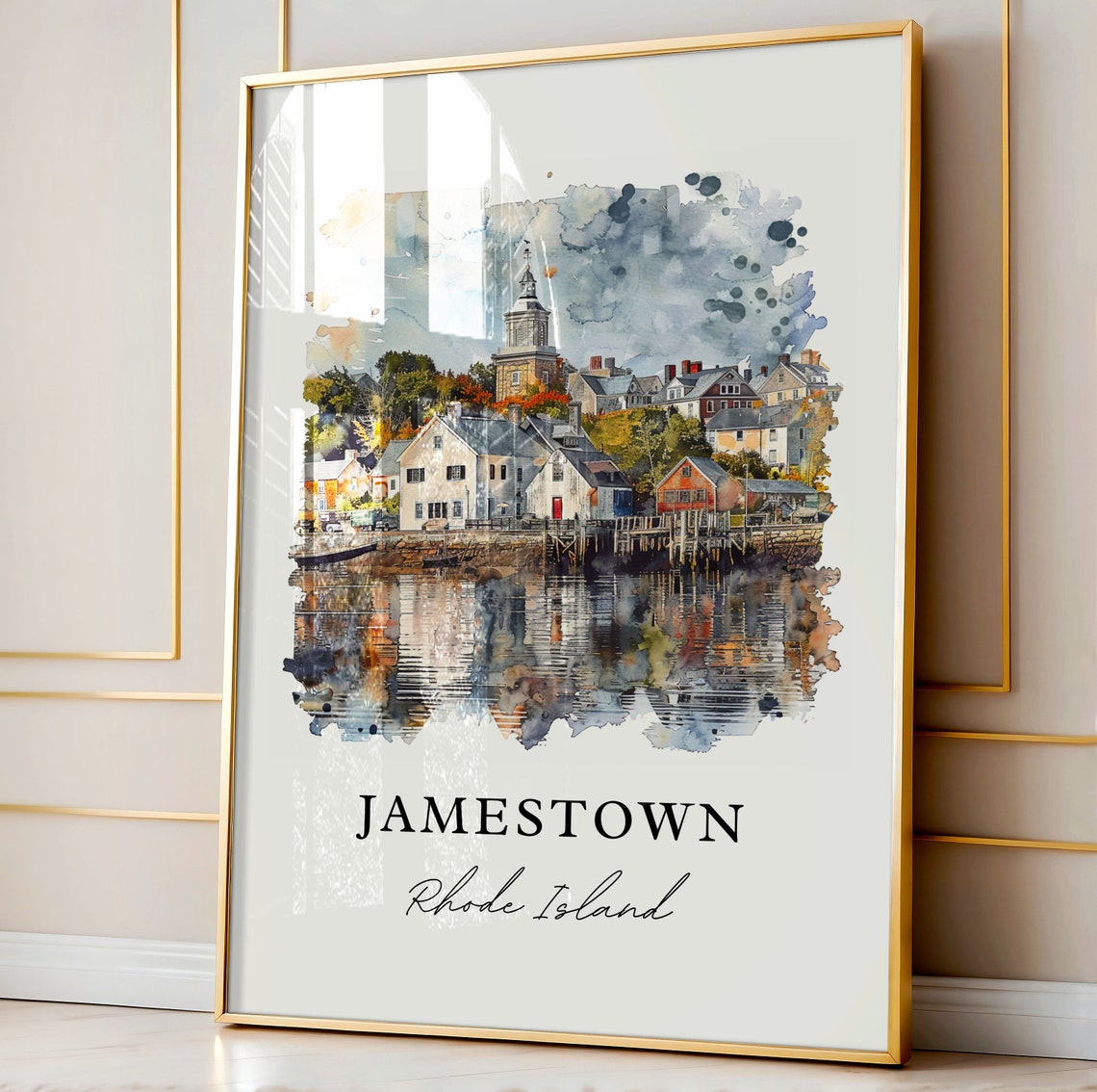 Jamestown Rhode Island Watercolor Waterfront Village Art Poster - Image 4