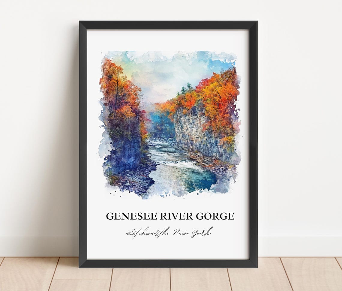 Genesee River Gorge Watercolor Autumn Cliffs New York Poster - Image 2