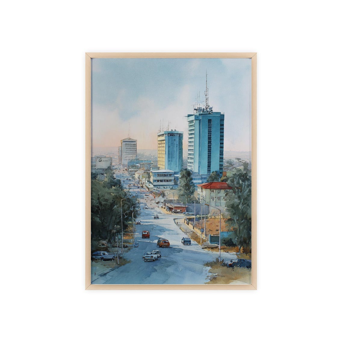 Gaborone Botswana African City Street Watercolor Skyline Poster