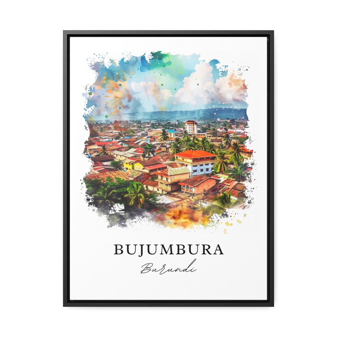 Bujumbura Burundi Watercolor Cityscape African Travel Poster - Image 3