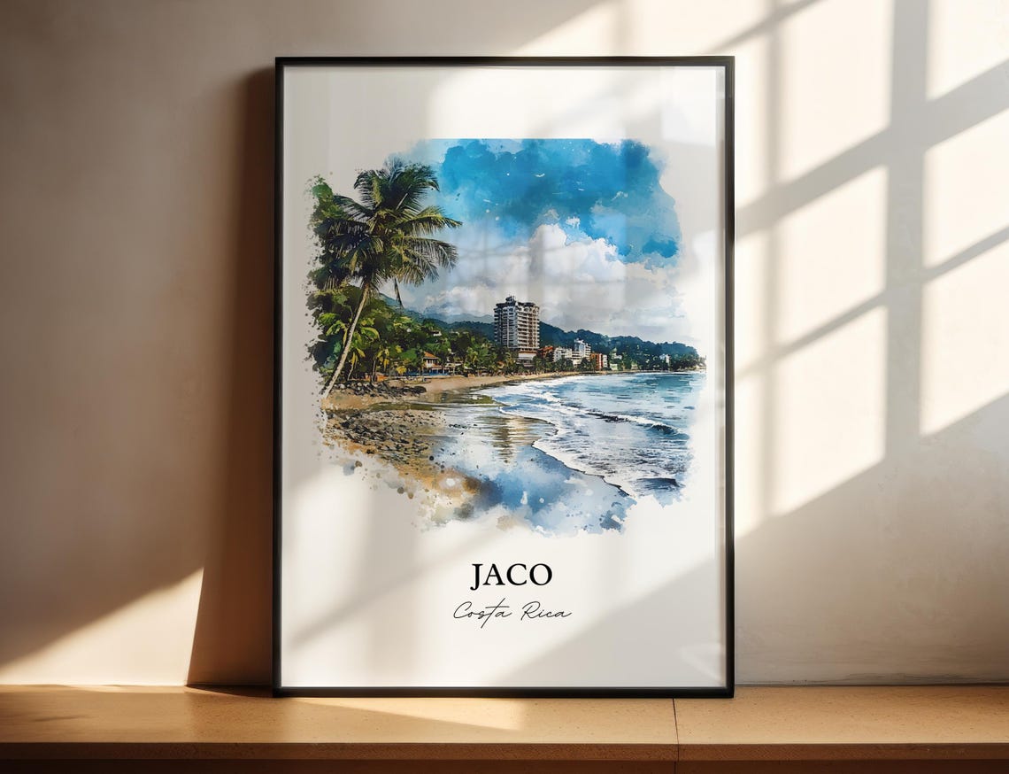 Jaco Costa Rica Palm Lined Beach Town Surf Watercolor Poster