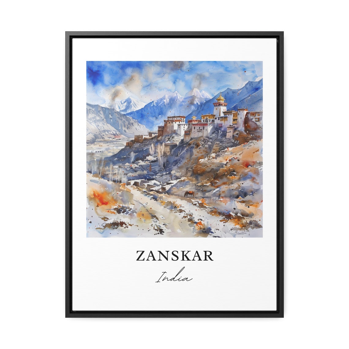 Zanskar India Himalayan Monastery Peaks Watercolor Travel Poster - Image 3