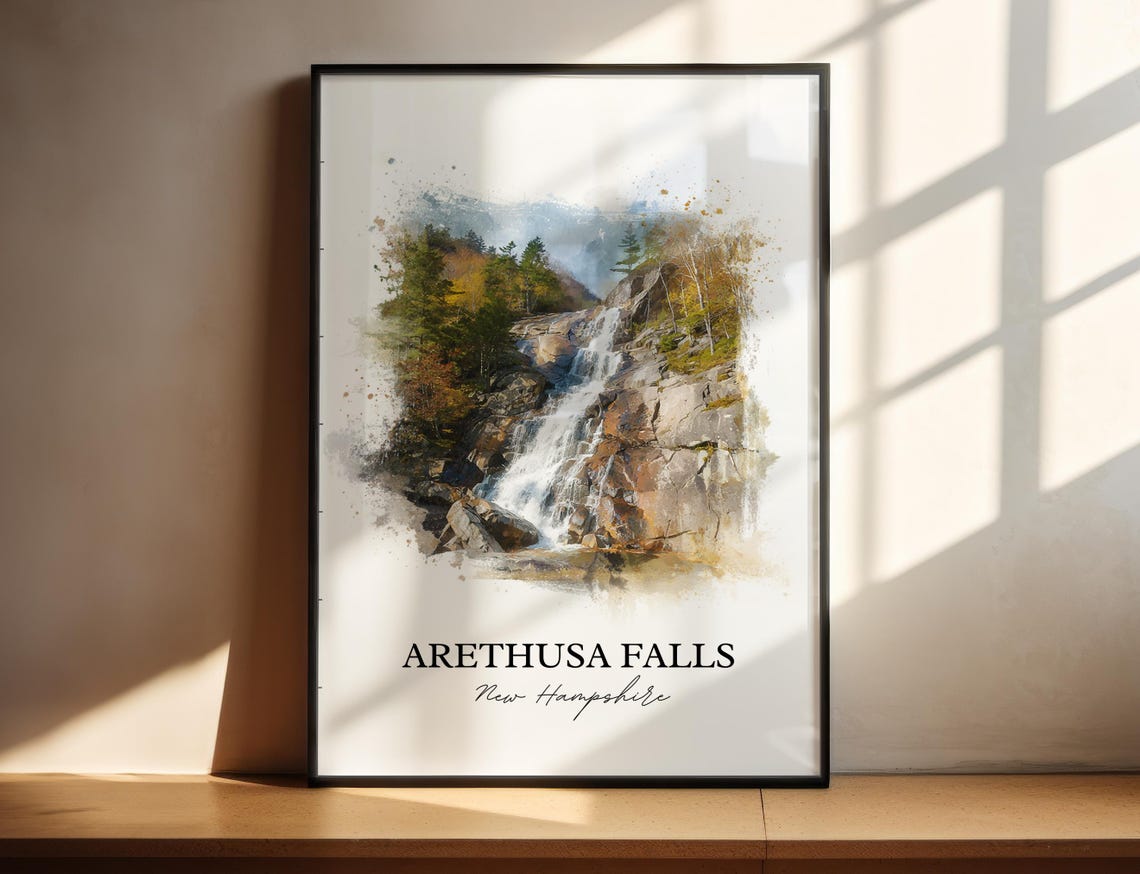 Arethusa Falls New Hampshire White Mountains Waterfall Travel Poster