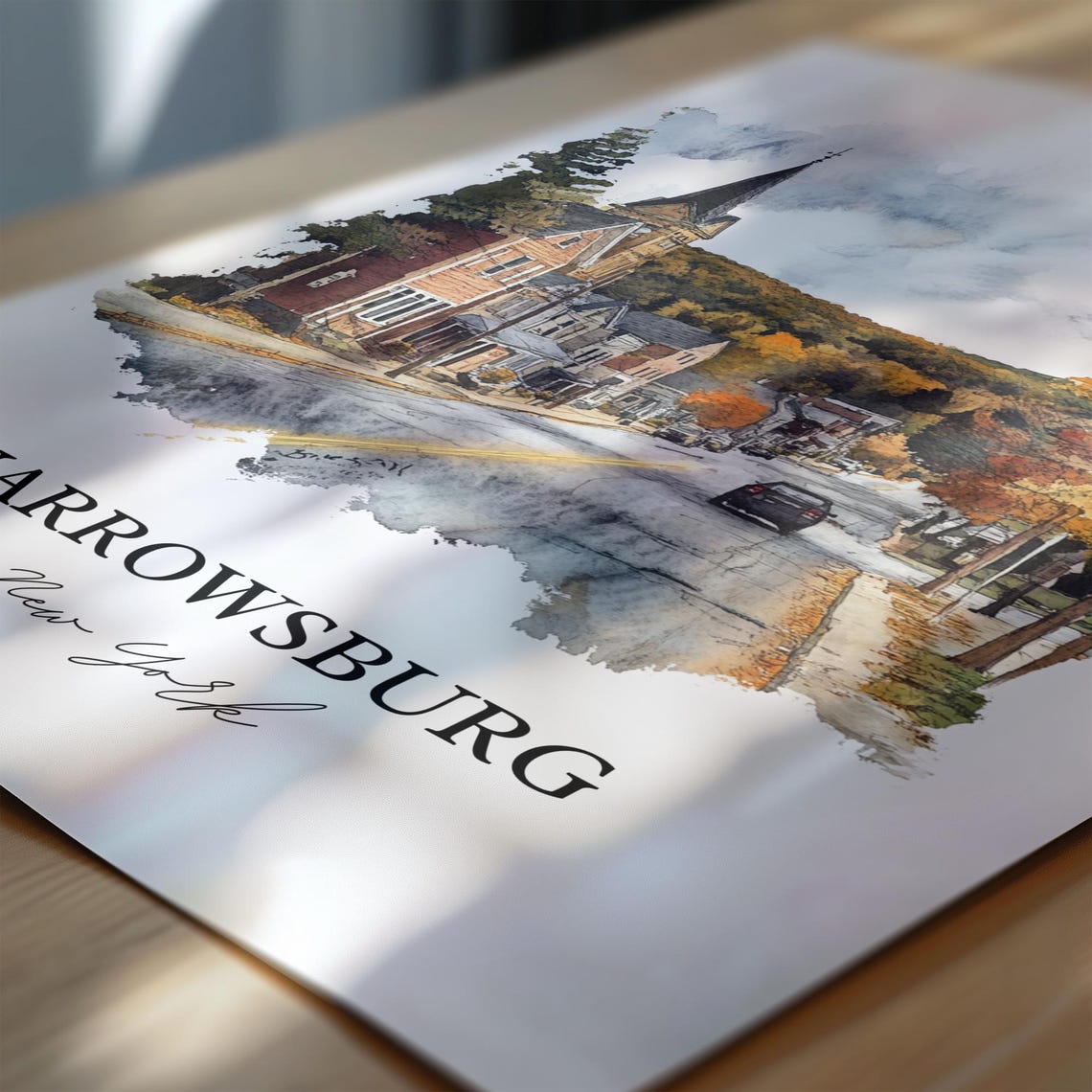 Narrowsburg New York Autumn Main Street Church Watercolor Poster - Image 6