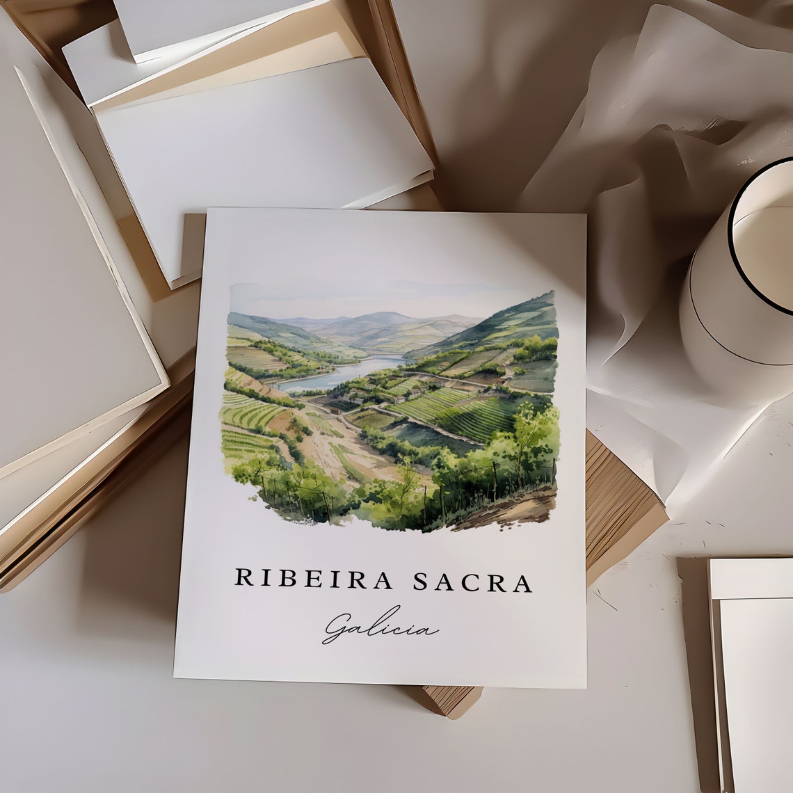 Ribeira Sacra Galicia Watercolor Vineyard Valley River Poster - Image 6